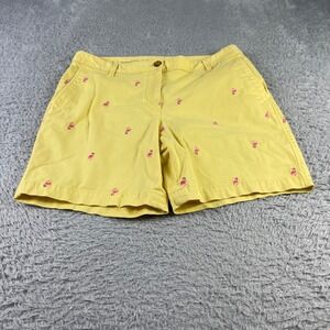 Talbots Relaxed Chino Shorts Yellow Flamingo Embroidered Womens 6 Summer Casual